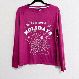 Disney Mickey Minnie Mouse Soft Sleep Shirt Womens Red Holiday Snow Size S